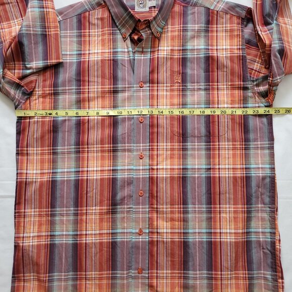 Cinch Men's Red Orange Plaid Long Sleeve Button Down Front Shirt Size Medium - Picture 9 of 11